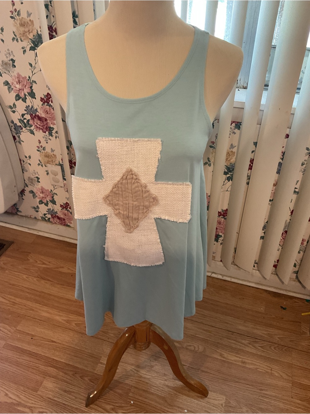 CROSS TANK TOP by LOST PETAL LINEN SZ.S. Stretchy 34x26